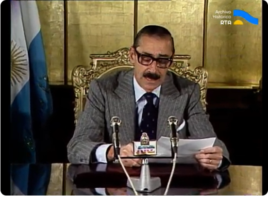[Cadena nacional: Mensaje de Videla por la primera transmisión de noticias a EEUU]